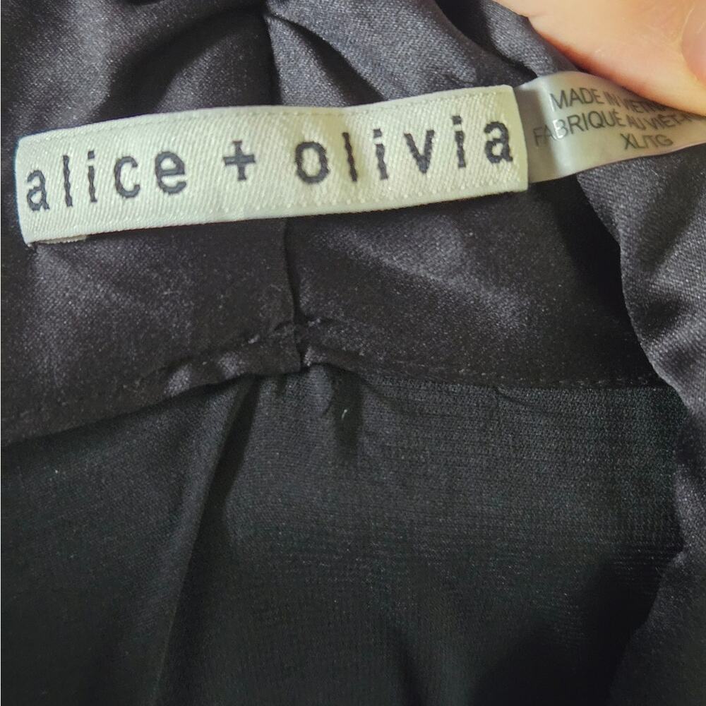 Alice + Olivia Rowen Green Black Velvet Burnout Floral Bow Mini Dress XL - Picture 9 of 10